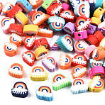Handmade Polymer Clay Beads, Rainbow, Mixed Color, 6~9x8~11x4mm, Hole: 1.6mm(CLAY-N011-63)
