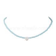 Glass Beads with Shell Heart  Necklaces, Sky Blue, 17.99 inch(45.7cm)(NJEW-JN04681-01)