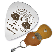 201 Stainless Steel Guitar Picks, with Sandy Brown PU Leather Guitar Picks Holder, Plectrum Guitar Accessories, Rainbow, Picks: 35x28mm, Holder: 110x52mm(AJEW-WH0467-018)