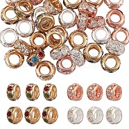 40Pcs 4 Colors Brass Spacer Beads, with Mixed Color Rhinestones, Rondelle, Mixed Color, 10x6mm, about 10pcs/color(JX115A)