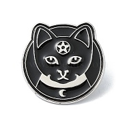Enamel Pin, Alloy Brooches for Backpack Clothes, Cadmium Free & Lead Free, Cat, Black, 25.5x25x1.5mm(JEWB-P038-13C-P)
