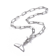 Whale Tail 304 Stainless Steel Pendant Necklaces, with Paperclip Chains, Cable Chains, Stainless Steel Color, 17.9 inch(45.5cm)(NJEW-JN02701)