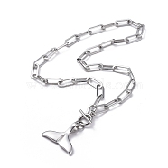 Non-Tarnish Whale Tail 304 Stainless Steel Pendant Necklaces, with Paperclip Chains, Cable Chains, Stainless Steel Color, 17.9 inch(45.5cm)(NJEW-JN02701)