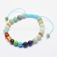 Natural Amazonite Braided Bead Bracelets, with Alloy Spacer Beads and Nylon Cord, 2-1/4 inch(57mm)(BJEW-F276-G10)