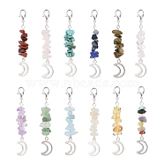Gemstone Chips Pendant Decoration, with Zinc Alloy Moon, Lobster Claw Clasps Charm, for Keychain, Purse, Backpack Ornament, 59mm, 12pcs/set(HJEW-JM00859)