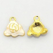 Golden Tone Alloy Enamel Flower Pendants, Rose Charms, White, 16x16x4mm, Hole: 2mm(ENAM-J451-06G)