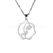 Stainless Steel Pendant Necklaces, July Water Lily, 16.14~19.69 inch(41~50cm)(PW-WG57218-11)