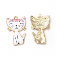 Alloy Enamel Pendants, Cadmium Free & Nickel Free & Lead Free, Golden, Cat Charms, White, 30x19.5x2.5mm, Hole: 2.2mm(ENAM-M046-10G-D)