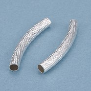 Brass Tube Beads, Long-Lasting Plated, Curved Beads, Textured Tube, 925 Sterling Silver Plated, 30.5x4mm, Hole: 3mm(KK-Y003-83S)
