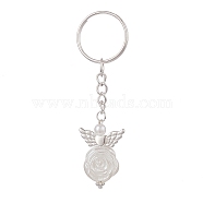 Angel ABS Plastic Imitation Pearl Pendant Keychains, with Iron Split Key Rings, White, 8.1cm(KEYC-JKC00476)