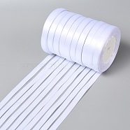 Single Face Satin Ribbon, Polyester Ribbon, White, 3/8 inch(10mm) wide, 25yards/roll(22.86m/roll), 10rolls/group, 250yards/group(228.6m/group)(RC011-42)