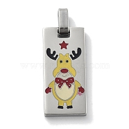 Christmas 304 Stainless Steel Enamel Pendants, Rectangle with Deer Charm, Stainless Steel Color, 28x13x2.5mm, Hole: 4.5x3mm(STAS-Z098-41P)