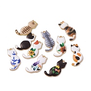 Rack Plating Alloy Enamel Pendants, Light Gold, Cat Charm, Mixed Color, 30x15x2mm, Hole: 2mm(X-ENAM-K050-03)