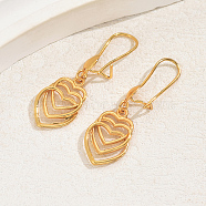 Elegant Gold Plated Fashion Brass Heart Dangle Earrings for Women, Yellow Color, Versatile Style(LV6608)