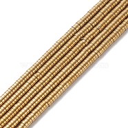 Electroplate Non-magnetic Synthetic Hematite Beads Strands, Heishi Beads, Flat Round/Disc, Grade A, Golden Plated, 3x1mm, Hole: 1mm, about 400pcs/strand, 16 inch(G-J164A-3mm-07)