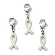 Awareness Ribbon 304 Stainless Steel Pendant Decotations, with Lobster Claw Clasps, Stainless Steel Color, 26mm(HJEW-JM01212)
