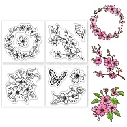 4Pcs 4 Styles PVC Stamp, for DIY Scrapbooking, March Cherry Blossom, 55x55mm, 1pc/style(DIY-WH0487-0064)