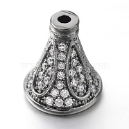 Brass Micro Pave Cubic Zirconia Bead Cones, Gunmetal, 13x12mm, Hole: 1mm & 6mm(ZIRC-O019-B-02B)