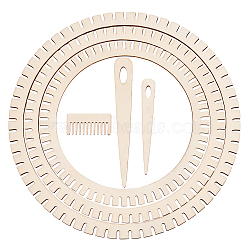 Gear Shape Wooden Cicular Weaving Loom Sets, with Weaving Comb & Teardrop Needles, BurlyWood, 25.5~260x15.5~260x3~3.5mm, 6pcs/set(WOOD-WH0029-10)