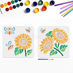 US 1 Set PET Hollow Out Drawing Painting Stencils, with 1Pc Art Paint Brushes, for Acrylic Painting Watercolor Oil Gouache, Sunflower Pattern, Painting Stencils: 300x300mm, 2 styles, 1pc/style(DIY-MA0001-39B)