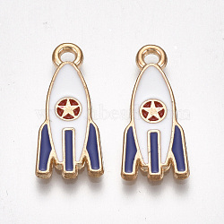 Alloy Pendants, Cadmium Free & Lead Free, with Enamel, Rocket, Light Gold, White, 21x9x2mm, Hole: 2mm(X-ENAM-S115-098B)