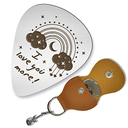 201 Stainless Steel Guitar Picks, with Sandy Brown PU Leather Guitar Picks Holder, Plectrum Guitar Accessories, Rainbow, Picks: 35x28mm, Holder: 110x52mm(AJEW-WH0467-018)