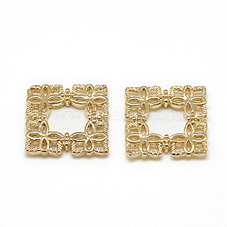 Brass Links, Filigree Joiners, Square, Real 18K Gold Plated, 15x15x2.5mm, Inner Measure: 6.5x6.5mm(X-KK-T032-045G)
