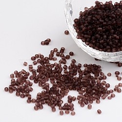 (Repacking Service Available) Glass Seed Beads, Frosted Colors, Round, Rosy Brown, 8/0, 3mm, about 12g/bag(SEED-C017-3mm-M16)