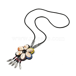 Retro Style Glass & Acrylic & CCB Beads Pendant Necklaces, PU Imitation Leather Necklaces, Colorful, 19.88 inch(50.5cm)(NJEW-Q349-02D)