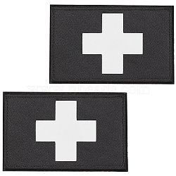 Reflective First Aid Cross Patches, Medical Hoop & Loop Badge, Rectangle, Black, 50x80x3.5mm(PATC-WH0006-26A)