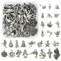 20g CCB Plastic Beads, for DIY Jewelry Making, Girl & Owl & Clover & Cross & Moneybag & Shell & Fish & Butterfly, Antique Silver, 7~29x11~18x2~7mm, Hole: 1.4~3mm(CCB-YW0001-20)