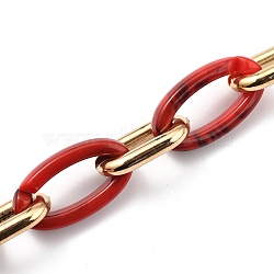 Handmade CCB Plastic Cable Chains, with Acrylic Links, Golden, Red, Links: 28x17x5mm and 35x19.5x6mm, 39.37 inch(1m)/strand(X-AJEW-JB00710-05)