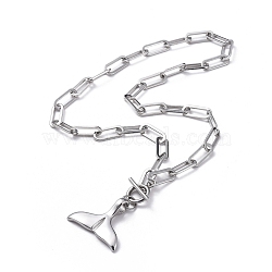 Whale Tail 304 Stainless Steel Pendant Necklaces, with Paperclip Chains, Cable Chains, Stainless Steel Color, 17.9 inch(45.5cm)(NJEW-JN02701)
