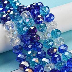 Glass Beads Strands, Faceted, Rondelle, Blue, 10x8mm, Hole: 1mm, about 63~65pcs/strand, 19.2~20 inch(48~50cm)(EGLA-A034-M10mm-25)