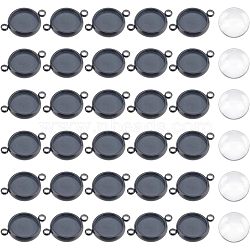 DIY Blank Dome Flat Round Link Connector Making Kit, Including Stainless Steel Link Settings, Glass Cabochons, Gunmetal, Connector Settings: 8x12.5x3mm, 60Pcs/box(DIY-UN0003-77A-B)