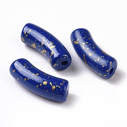 Opaque Acrylic Beads, with Glitter Powder, Curved Tube, Blue, 34.5x13.5x11.5mm, Hole: 3.1mm(OACR-A016-05B)