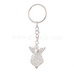 Angel ABS Plastic Imitation Pearl Pendant Keychains, with Iron Split Key Rings, White, 8.1cm(KEYC-JKC00476)