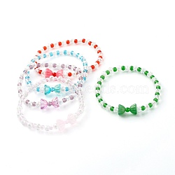 Glass Beads Stretch Bracelets, Bowknot, Mixed Color, Inner Diameter: 2-1/2 inch(6.2cm)(BJEW-JB06478)