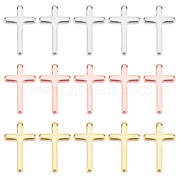 SUPERFINDINGS 24Pcs 3 Color Brass Tiny Cross Charms, Mixed Color, 13x8.5x2.5mm, Hole: 1.4mm, 8pcs/style(KK-FH0002-39)