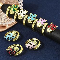 Brass Micro Pave Cubic Zirconia Enamel Cuff Rings  for Women, Snake, Real 18K Gold Plated, Mixed Color, Inner Diameter: 18mm(RJEW-L113-041G)