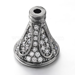 Brass Micro Pave Cubic Zirconia Bead Cones, Gunmetal, 13x12mm, Hole: 1mm & 6mm(ZIRC-O019-B-02B)