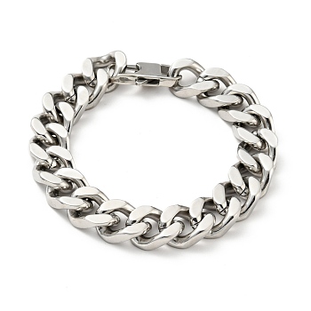 201 Stainless Steel Curb Chain Bracelet for Men Women, Stainless Steel Color, 8-3/4 inch(22.2cm)
