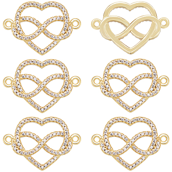 CREATCABIN 5Pcs Brass Micro Pave Clear Cubic Zirconia Connector Charms, Heart with Infinity Links, Long-Lasting Plated, Lead Free & Cadmium Free & Nickel Free, Real 18K Gold Plated, 16x22.5x2.5mm, Hole: 1.2mm