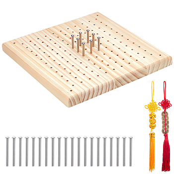 Elite Wood Crochet Blocking Board, Knitting Loom, with Detachable Stainless Steel Nail, for Making Cushions, Scarves, Hats, Headbands, Shawl, BurlyWood, 20x20x1.7cm, 1 set/box