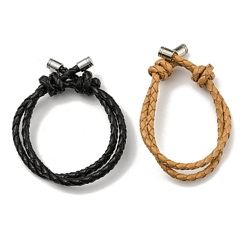 Adjustable Leather Cords Braided Double Layer Multi-strand Bracelets, with Alloy Cord Ends, Mixed Color, Inner Diameter: 2-1/2 inch(6.2cm)