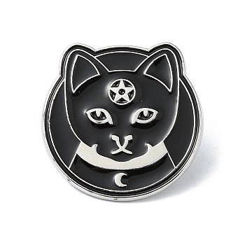 Enamel Pin, Alloy Brooches for Backpack Clothes, Cadmium Free & Lead Free, Cat, Black, 25.5x25x1.5mm