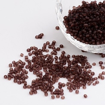 (Repacking Service Available) Glass Seed Beads, Frosted Colors, Round, Rosy Brown, 8/0, 3mm, about 12g/bag