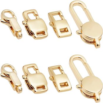 SUPERFINDINGS 8Pcs 4 Styles Brass Lobster Claw Clasps, Real 18K Gold Plated, 11~25x5~10x3~4mm, 2pcs/style