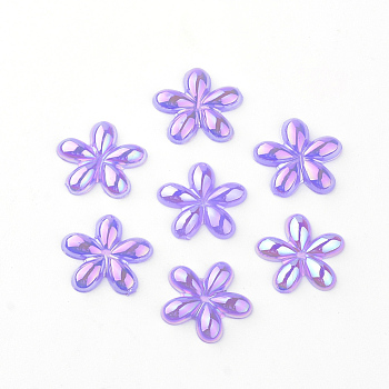 Acrylic Cabochons, AB Color Plated, Flower, Medium Purple, 10x10x2mm