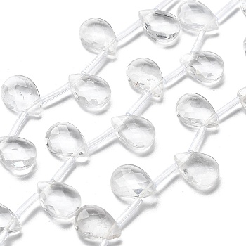 Natural Quartz Crystal Beads Strands, Faceted,  Rock Crystal Teardrop Beads, with Tube Beads, Top Drilled, 14x10.5x4~4.5mm, Hole: 0.5mm, about 24pcs/strand, 16.26''(41.3cm)